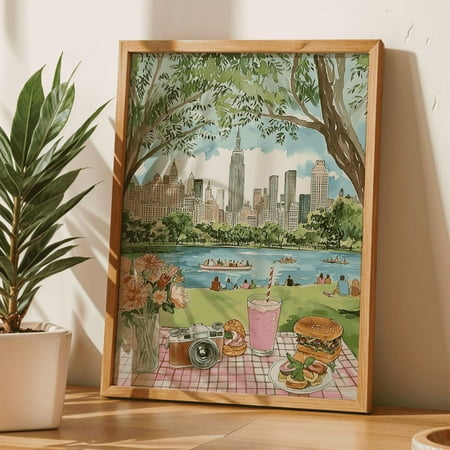 New York Central Park Picnic Print Poster New York Wall Art Spring Landscape Cityscape Travel Aesthetic Poster Vintage Home Decor Gift, Size 16x24 UNFFRAMED F03.1.6l1762