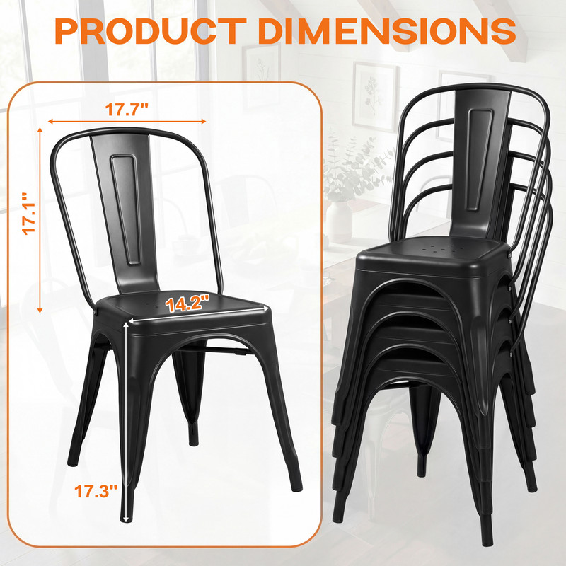 Lacoo Metal Dining Chairs, Set of 4, Stackable photo 2
