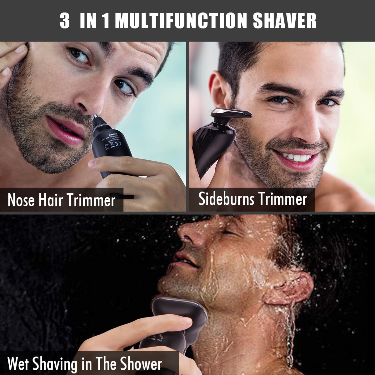 PRITECH Electric Razor for Men, Rechargeable Electric Shaver for Men, Waterproof Wet Dry Cordless Razor with Nose Hair Trimmer and Sideburns Trimmer(Black)