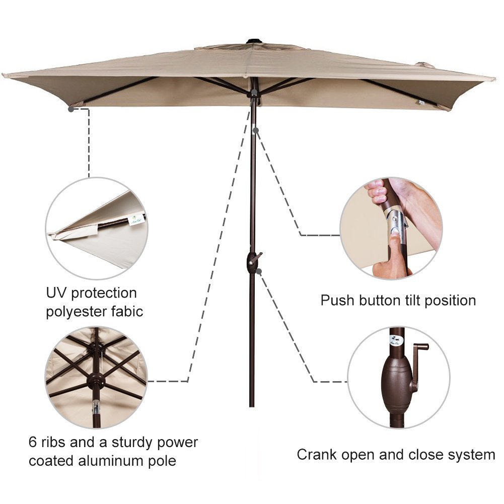 Abba Patio Rectangular Patio Outdoor Market Table Umbrella With Push Button Tilt And Crank 6 6 By 9 8 Ft Red Talkingbread Co Il