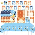 thumbnail image 2 of Vajilla para fiesta de cumpleaños con diseño de perro de ojos azules, bingos, vasos, platos, manteles, globos, suministros para fiesta de cumpleaños de baby shower, 2 of 5