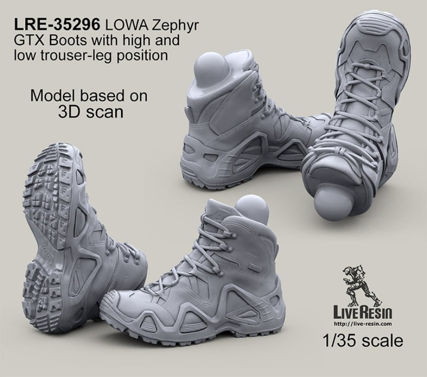 Live Resin 1:35 LOWA Zephyr GTX Boots High Low Trouser-leg Model Kit  #LRE35296