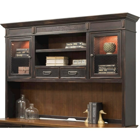 Hartford Wood Hutch With Wire Mesh Doors Storage Hutch Office Cabinet Black