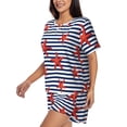 thumbnail image 2 of Lsque Starfish Navy Blue Stripe Women's Short-Sleeved Pajama Set - 2 Piece Soft and Lightweight Sleepwear Set-Large, 2 of 9