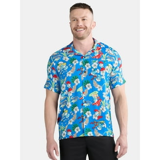 Pabst Blue Ribbon Men's Print Button Up Shirt with Short Sleeves