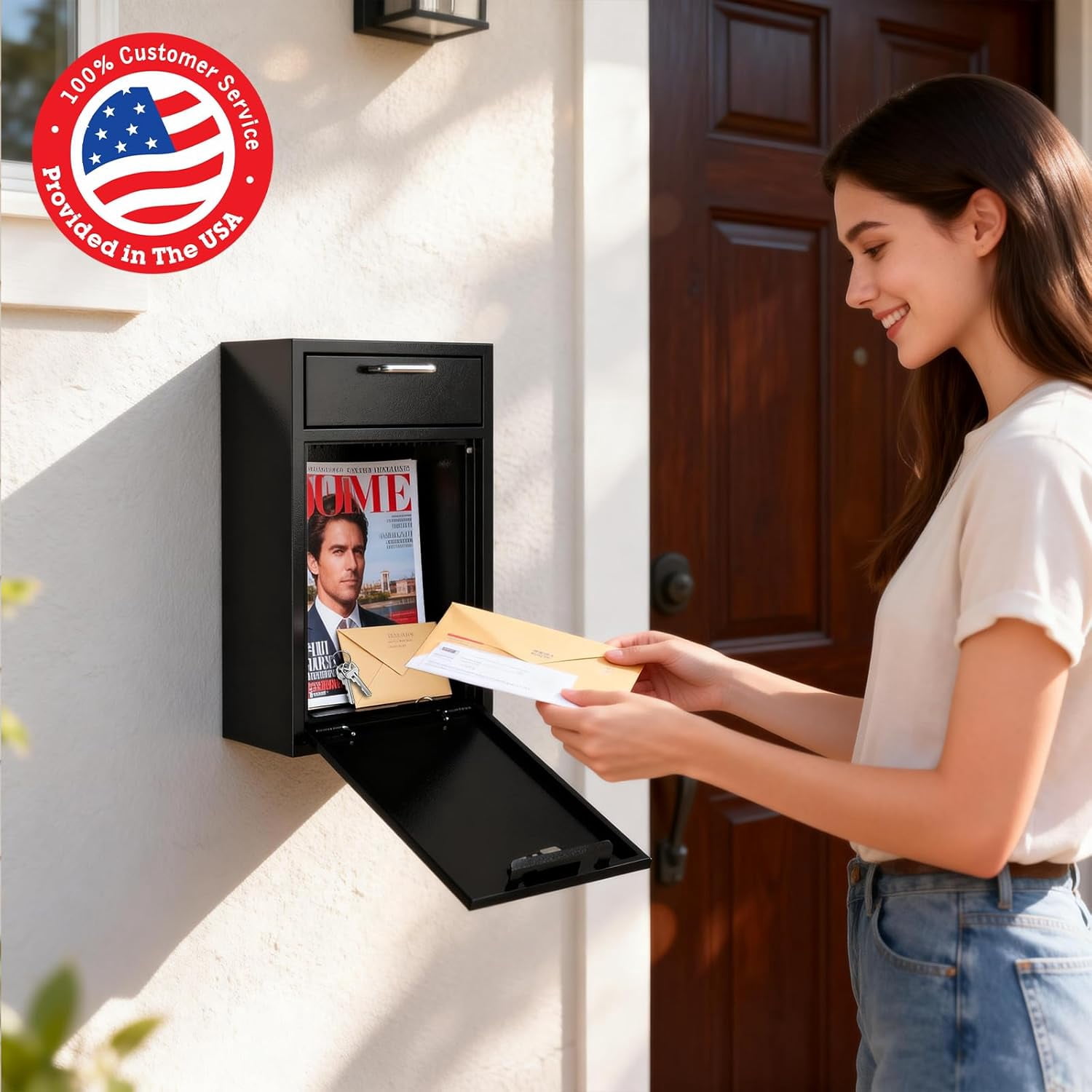 Locking Wall Mailbox Drop Safe - Heavy Duty 1.2mm Steel Code Box for Business, Cash & Keys