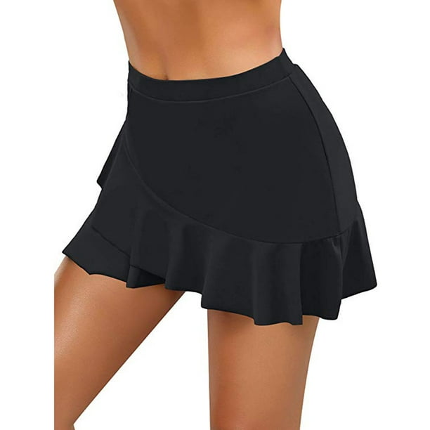 Women High Waisted Swim Skirt Long Skirted Swimsuit Bottom Athletic Bathing  Suit Skirt with Panty 