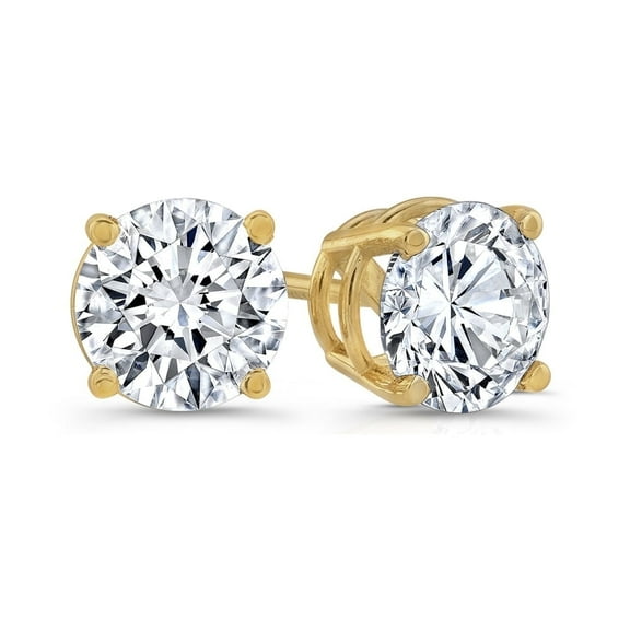 14K Yellow Gold 1/4 Ct Created White Diamond Round Stud Earrings plated by Paris Jewelry