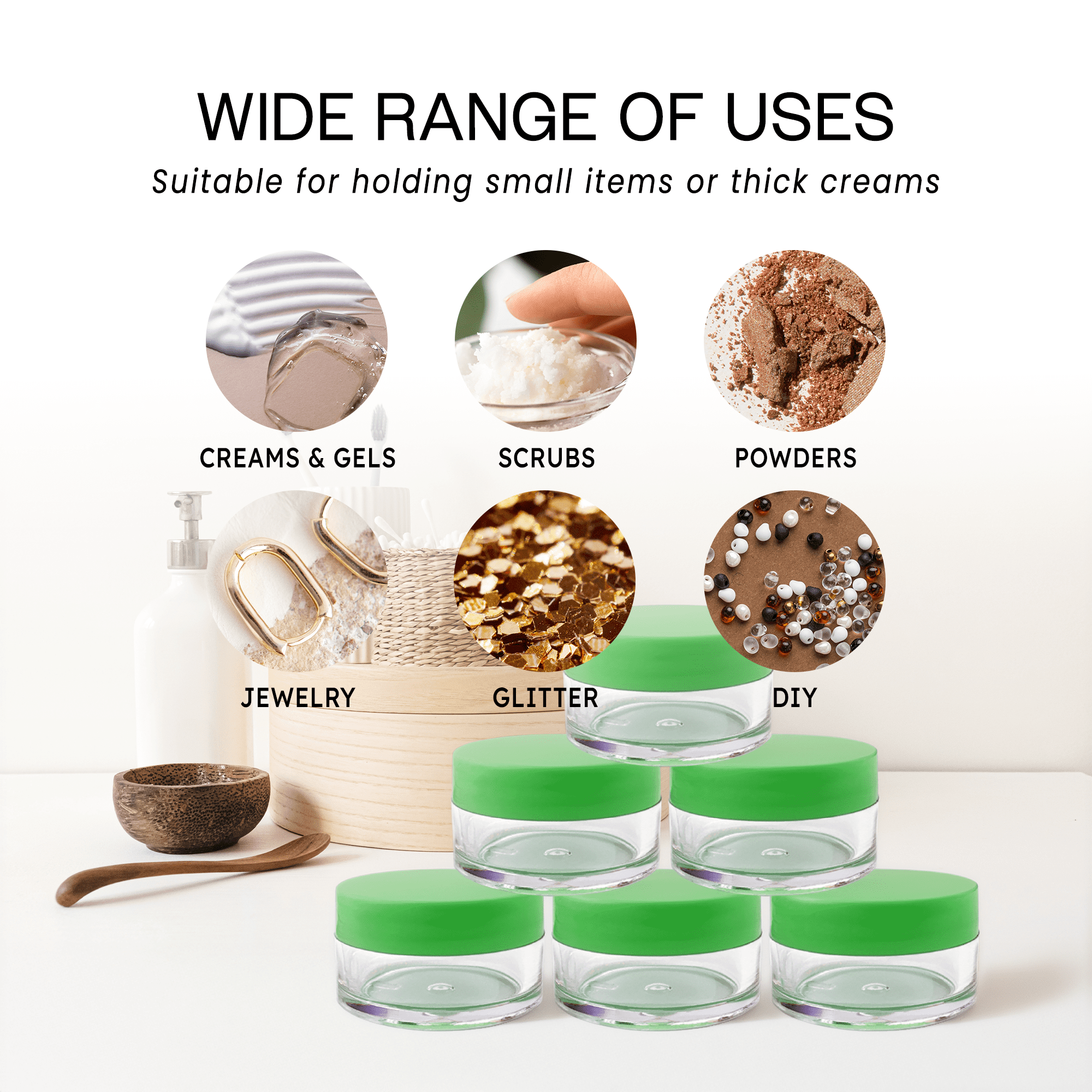 Beauticom 24 Pieces High Quality 20G/20ML Clear Round Acrylic Cosmetic Product Sample Travel Jars with Flat Top Lids (Green)