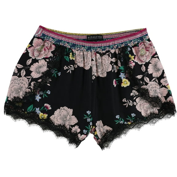 P.J. Salvage Womens Floral Print W/Lace Pajama Shorts, Black, Small