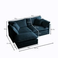 Blue Chenille TwoSeater Sofa with Ottoman, LShaped Sectional Couch