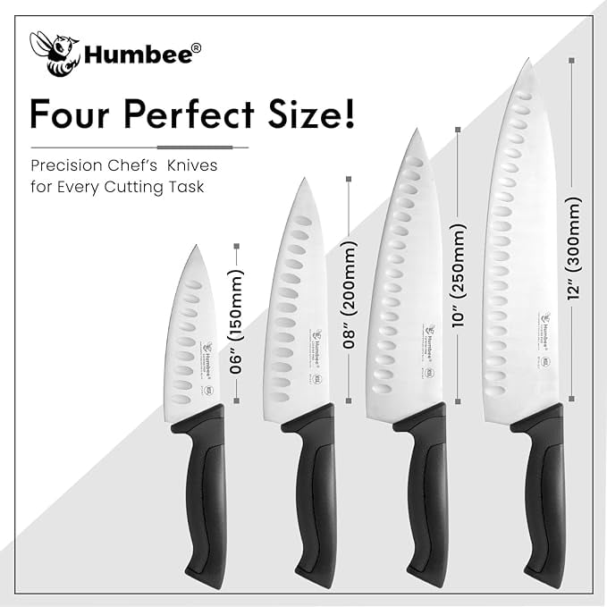 Humbee 8-Inch Chef Knife Razor-Sharp Blade Kitchen Knife with Comfortable Grip Handle, Black DT-12 Series