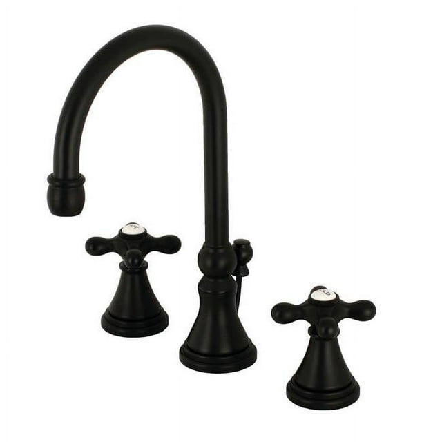 Kingston KS2980AX Robinet de Lavabo à Large Diffusion de 8 Po avec Bonde en Laiton, Noir Mat