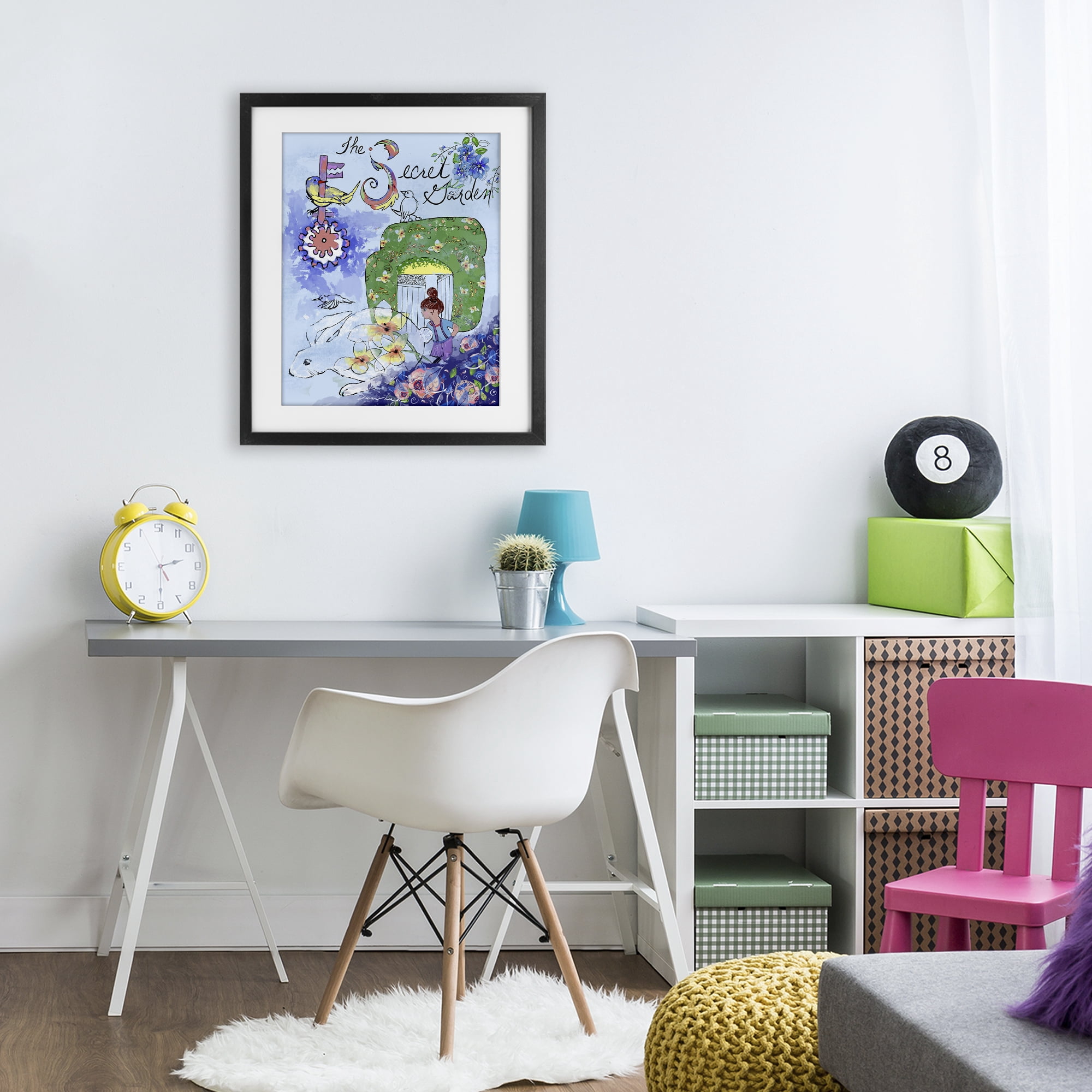 Stupell Industries Secret Garden Folk Illustration Black Framed Print Under Glass, design by Susan Lugar