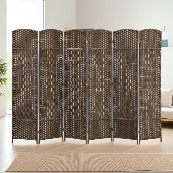 Resenkos 6-Panel 6' Tall Folding Room Divider, Freestanding Wood Privacy Screen for Home Office - Brown