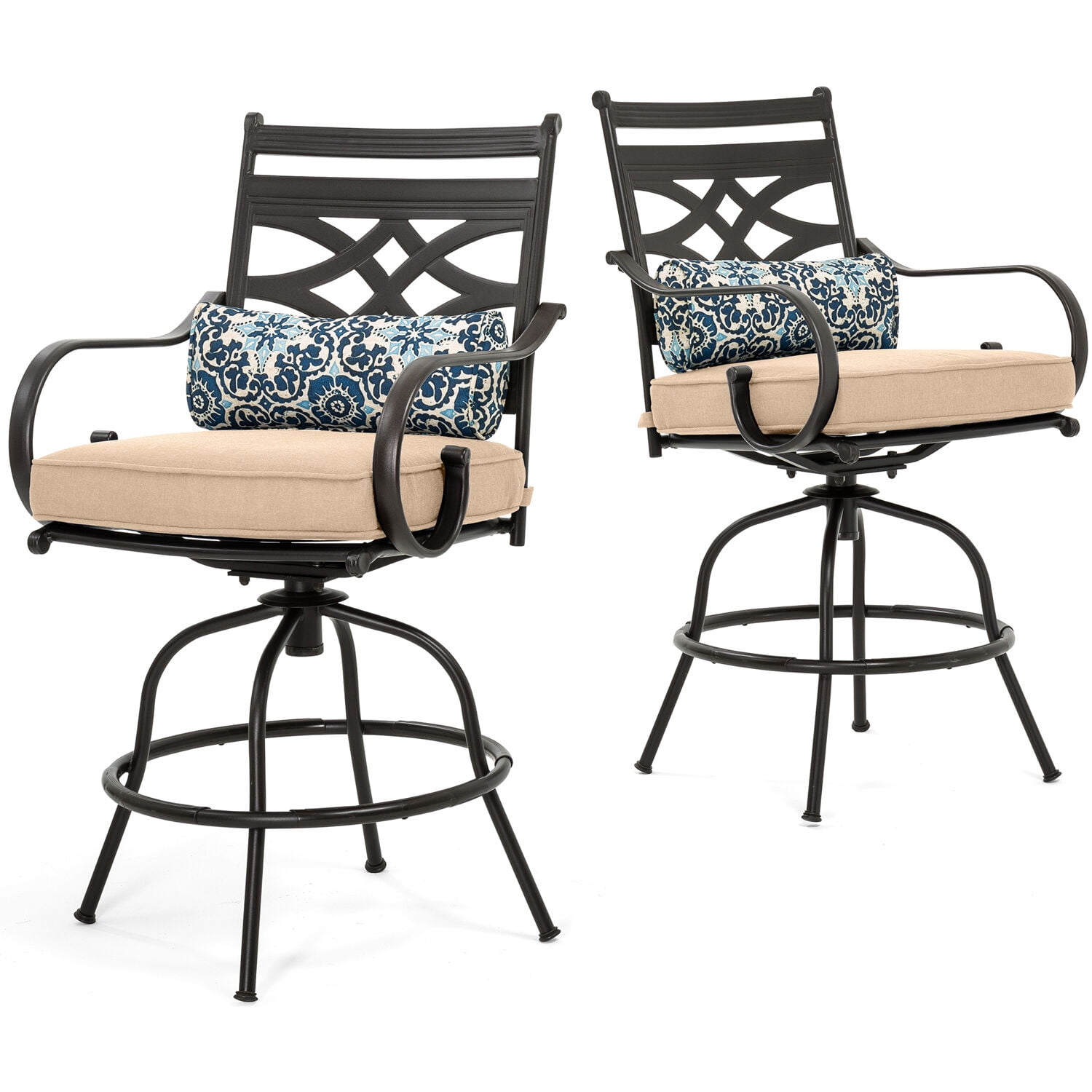 Hanover Montclair 5-Piece High-Dining Patio Set in Tan with 4 Swivel Chairs and a 33-In. Counter-Height Dining Table, MCLRDN5PCBR-TAN