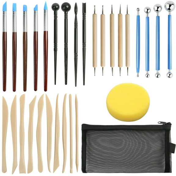 LotFancy Polymer Clay Tools, 30Pcs Modeling Clay Plastic Tools Set with Pouch, Multi-color