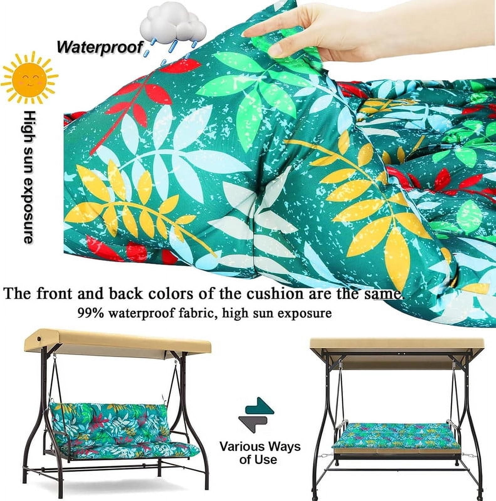 Replacement Cushions for Swing, Waterproof Porch Swing Cushion, 2-3 Seat Outdoor Bench Cushion with Backrest for Patio Furniture Garden Porch Loveseat Glider Pad (Green Flower 60*40in)
