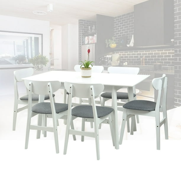 Dining Room Set Of 6 Yumiko Chairs And Extendable Kitchen Modern Table Solid Wood W Padded Seat White Color With Light Gray Cushion Com Dining Room Set Of 6 Yumiko Chairs And, 6 Chair Dining Table Set White