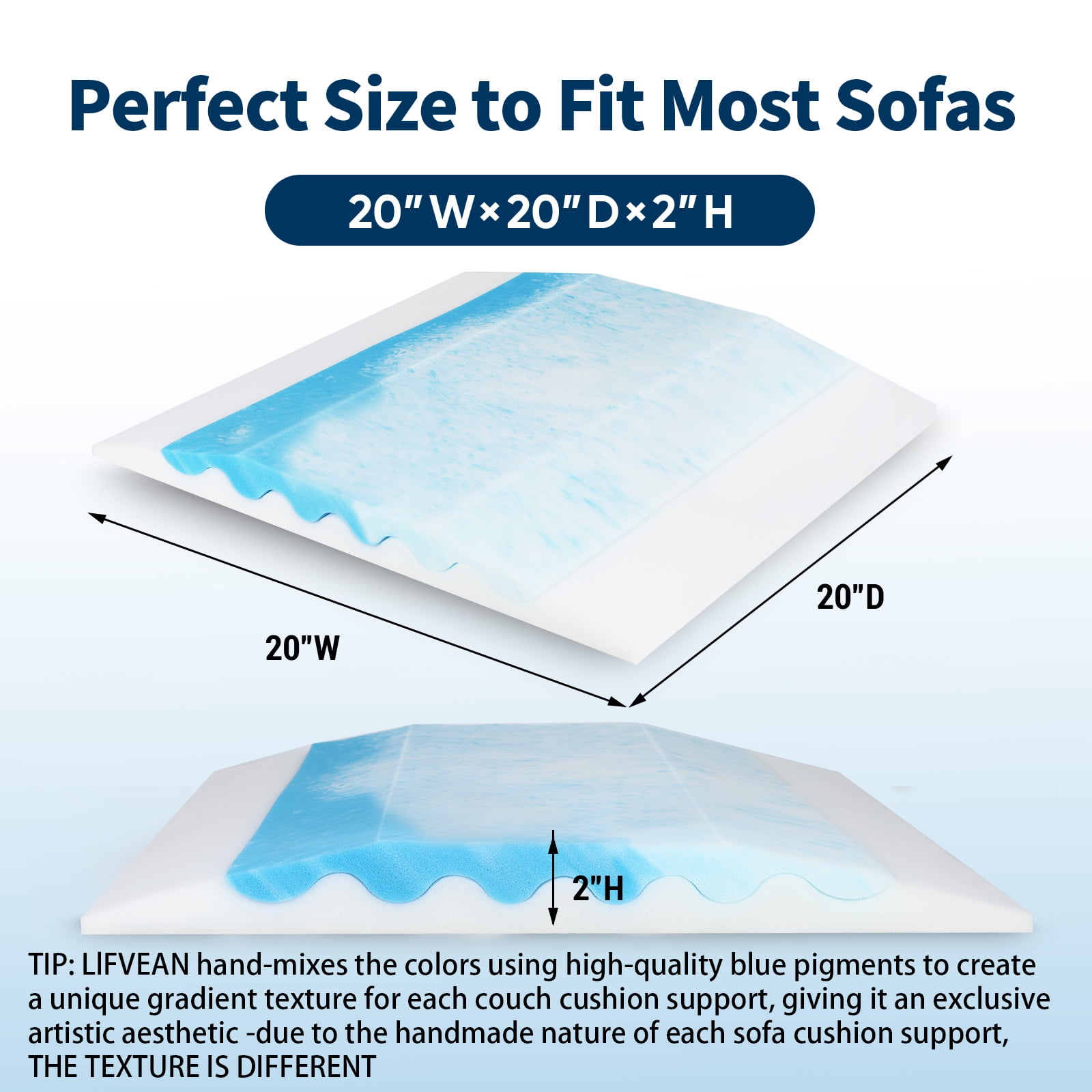 Kabum Upgraded Double Layer Sofa Cushion 20" x 20", Couch Support for Sagging Cushions to Repair Sagging Seats, Sky Blue, Set of 3