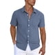 thumbnail image 2 of Blusa y camisa de manga corta con cuello vuelto y botones para hombre, estilo cárdigan vertical de manga corta con cuello vuelto y bolsillo, blusa de poliéster para hombre, 2 of 5