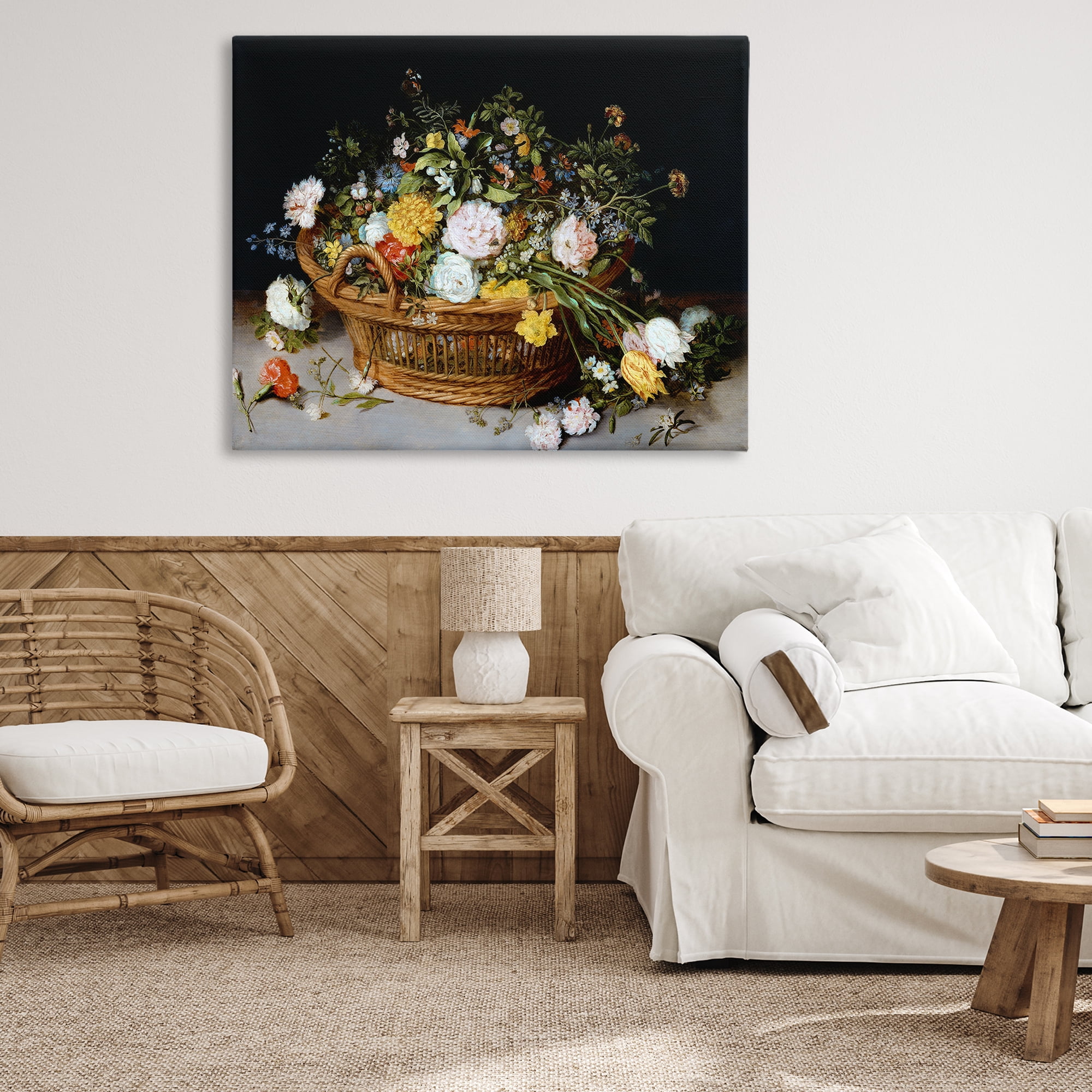 Stupell Industries Vintage Flower Basket Plants & Flowers Painting Wrapped Canvas Art Print Wall Art, 48 x 36