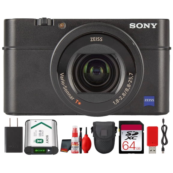 Sony Cyber-shot DSC-RX100 IV Camera DSCRX100M4/B With Soft Bag, 64GB Memory Card, Card Reader , Plus Essential Accessories (International Model)
