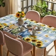 thumbnail image 3 of Spring Dog Table Cloths for 4 Foot Rectangle Tables, Sunflower Daisy Botanical Blue Plaid Patio Waterproof Elastic Fitted Tablecloths, Washable Rectangular Table Cover for Camping, 3 of 8