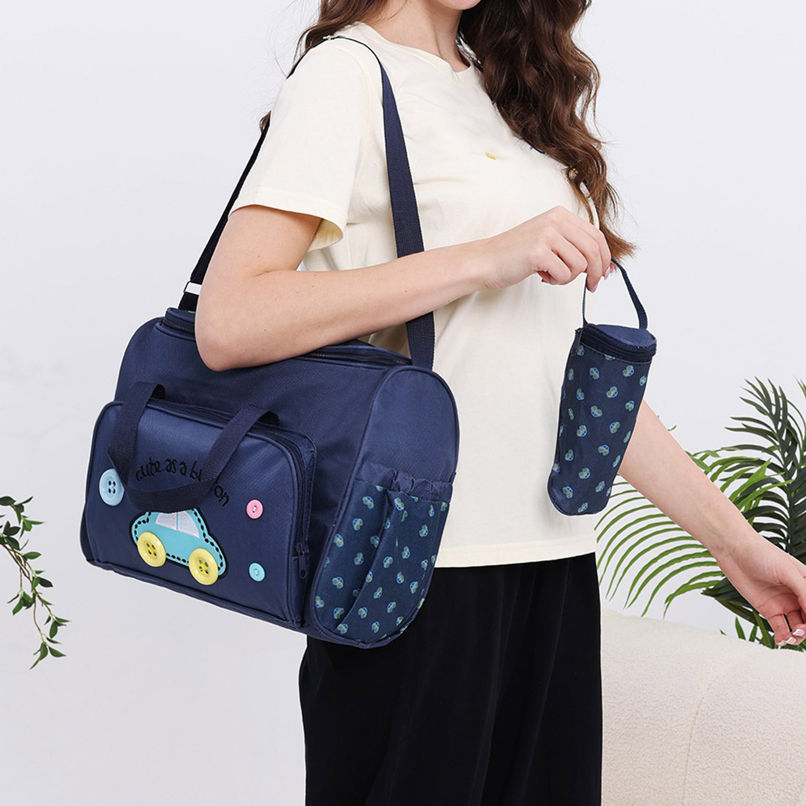 4pcs Baby Diaper Changing Bag Set Functional Baby Diaper Bag Set with Removable Changing Mat and Milk Bag