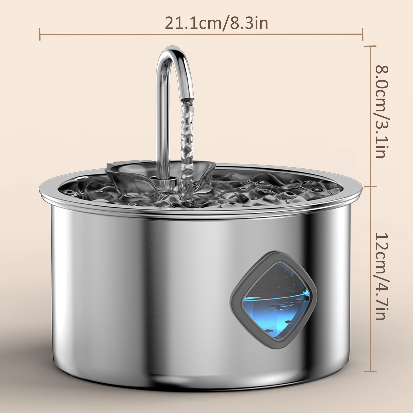 Stainless Steel Cat Water Fountain, 3.2L/108oz Dog Water Bowl Dispenser with Replacement Filters, Automatic Cat Fountains for Drinking for Pets and Small Animals