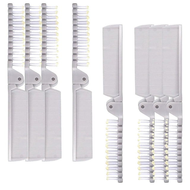 Juego de 8 cepillos plegables, peine portátil y fácil de llevar - pequeño, plegable para bolsos - Mini cepillo de bolsillo para mujeres y niñas - Peine compacto de doble cara anti-beige