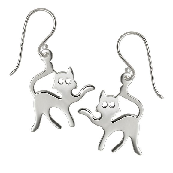 iJewelry2 Sterling Silver Flat Waving Kitten Cat Dangling Earrings