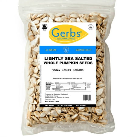 Lightly Sea Salted Pumpkin Seeds In Shell by Gerbs - 2 LBS. - Top 14 Food Allergen Free & Non GMO - Vegan & Kosher