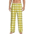 thumbnail image 2 of Kdxio Yellow Checkboard Print Men's Sleep Pajama Pant Lounge Pants with Pockets, 2 of 8