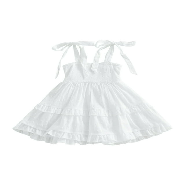 Bébé bébé Fille d'Été Boho Robe de Couleur Unie Spaghetti Robe de Cou Carré Plage Robe de Soleil Blanc 2-3 Ans