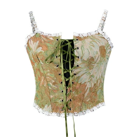 Womens Summer Tops Clearance Corsets Tops for Women Corset Tops for Women Plus Size Tops for Women Women Vintage Oil Painting Lace Suspenders Bandage Retro Corset Straps Tank Top