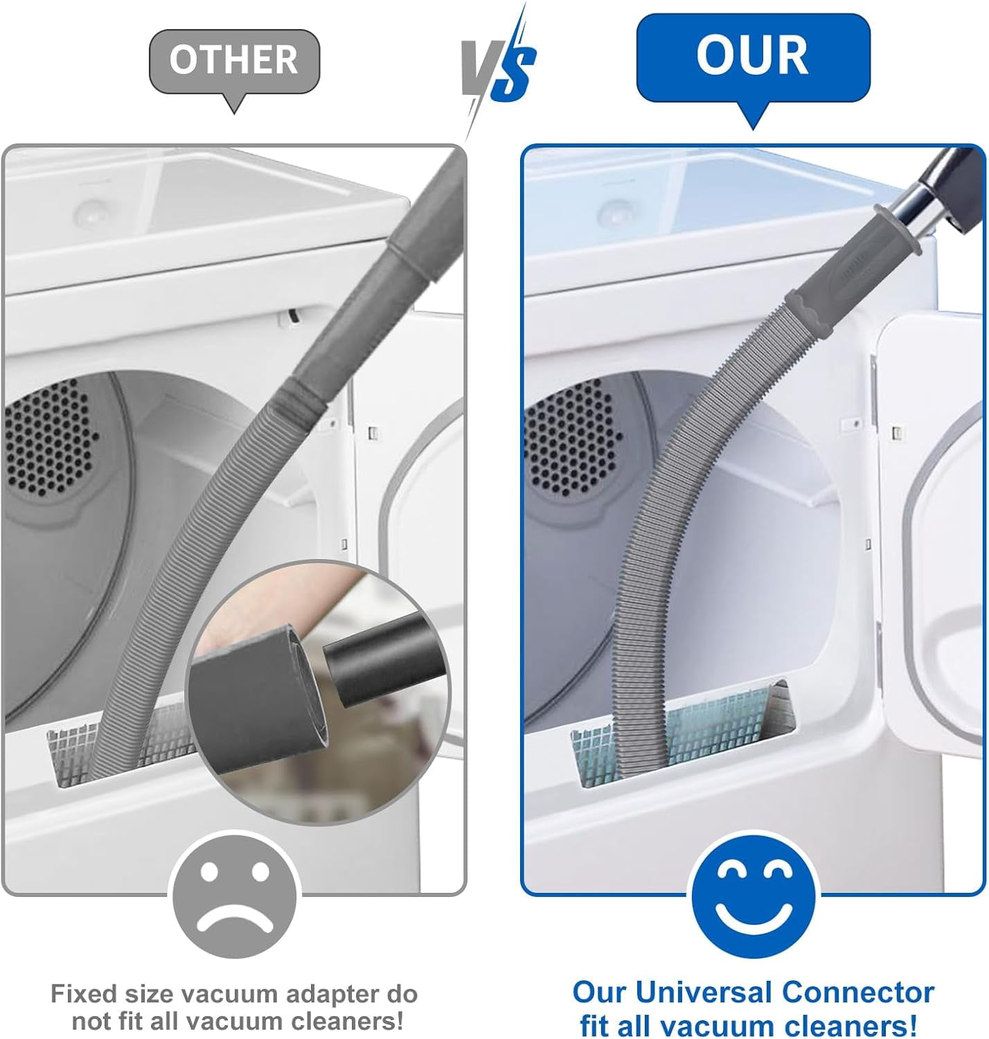 MKEUDQ-Upgrade Dryer Vent Cleaner Kit Vacuum Hose Attachment Compatible with Most Vacuum Cleaner, Quickly Lint Remover Cleaning Supplies, Deep Gray