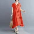 thumbnail image 3 of Hvot&aat Women's Summer V Neck Midi Dress Loose Fit Faux Silk Solid color Dress Casual Flowy Swing Sundress, 3 of 7