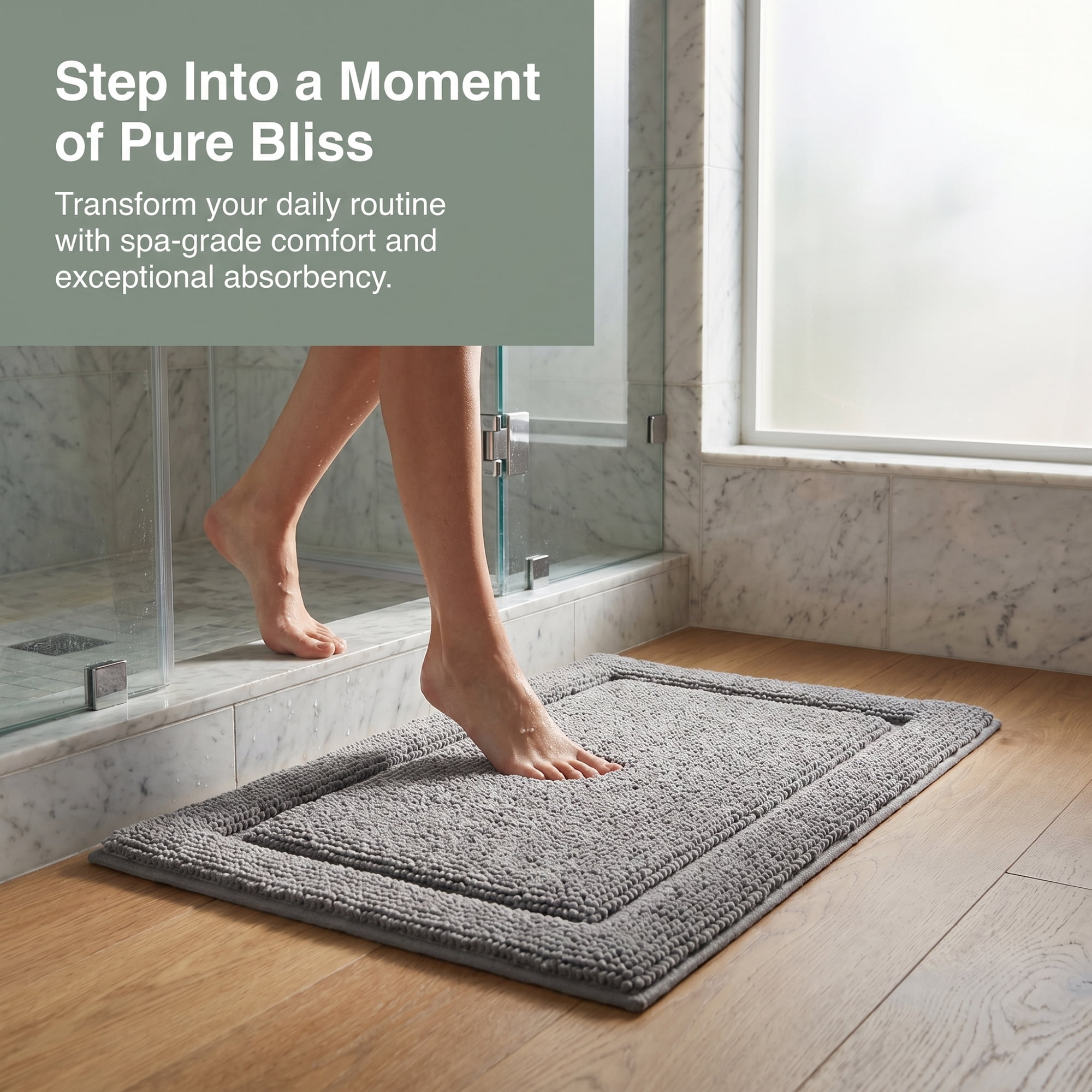 Unique Bargains Ultra Soft Shaggy Bath Mat Super Absorbent Non Slip Mat Gray 24" x 17"