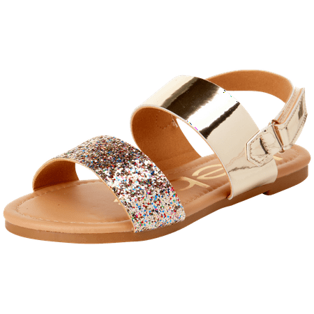 

bebe Girls’ Sandal – Two Strapped Patent Leatherette Glitter Sandals (Toddler/Little Kid)