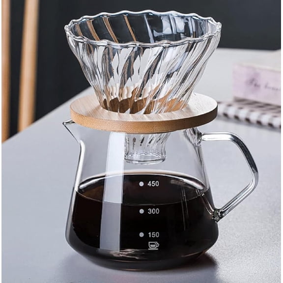 CZQPour Over Coffee Maker - 20 OZ /600ML Glass Carafe Coffee Server with Glass Coffee Dripper/Filter, Drip Coffee Maker Set for Home or Office, 1-5 Cups