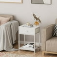 thumbnail image 4 of White Nightstands Set of 2, End Table with Fabric Drawer, Small Side Table for Small Spaces, 2 Tiers Storage Shelves End Table, Bedside Table for Living Room, Bedroom, Dorm, 4 of 18