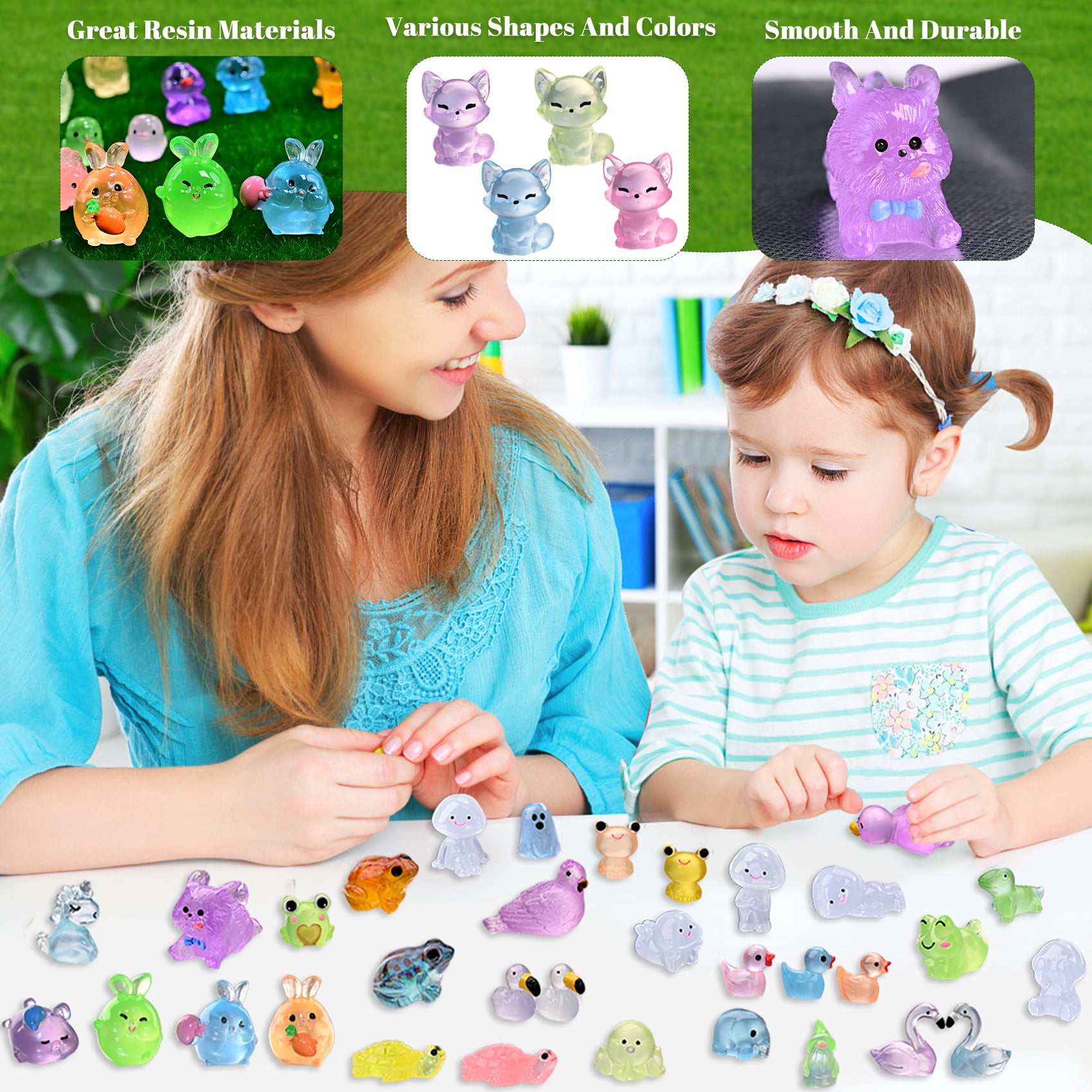 200PCS Glow in The Dark Mini Resin Animals Bulk Variety Pack - 36 Styles Tiny Miniature Figures for Fairy Garden, Dollhouse, Aquarium Decor, Hide and Seek, Crafts, Christmas Gift