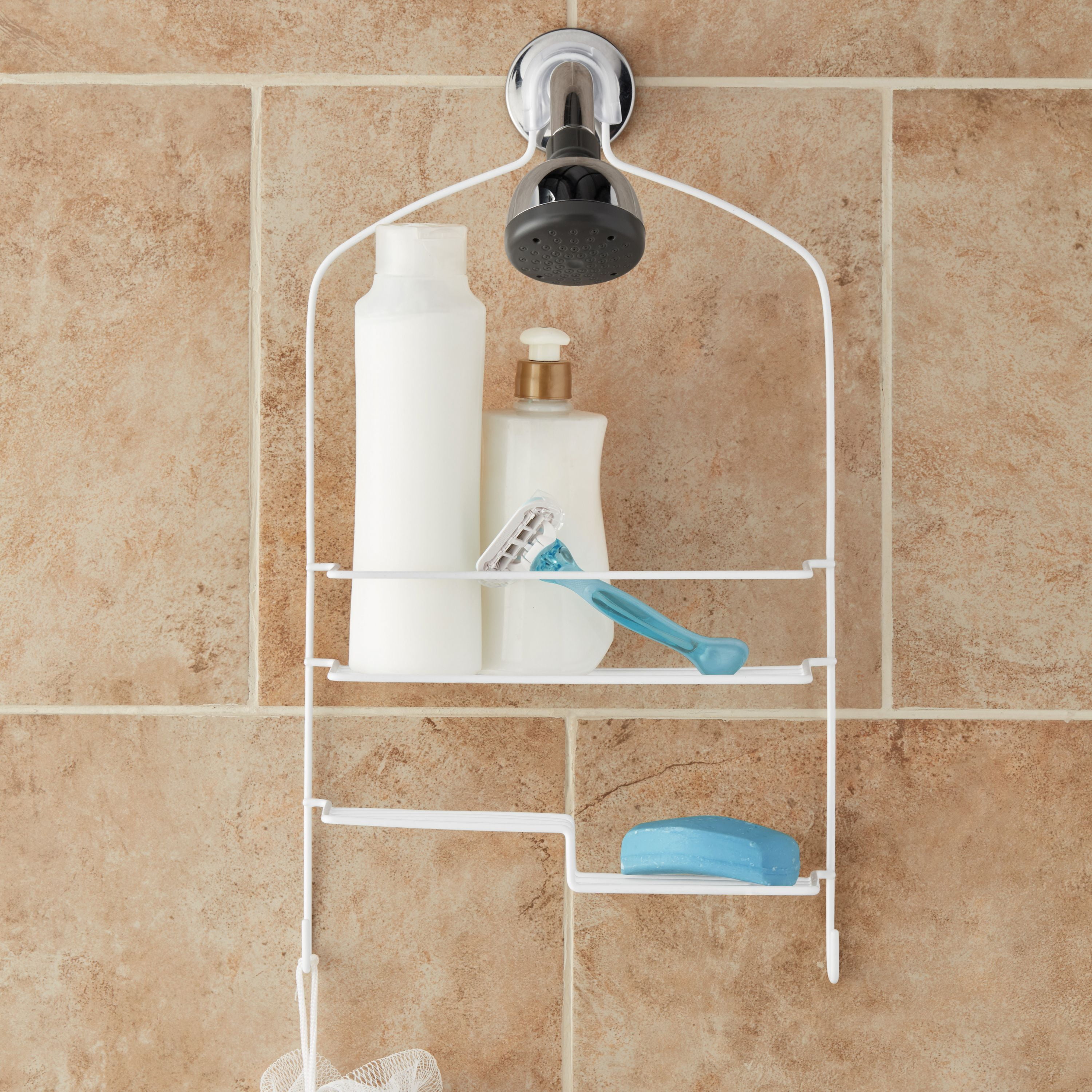 white shower caddy