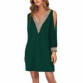 thumbnail image 4 of Outfmvch Cocktail Dresses for Women,wedding Guest Dresses for Women,green Dress,homecoming Dresses,women's Long Sleeved Off Shoulder Dress V Neck Solid Color Casual Dress Z Green Xl, 4 of 5