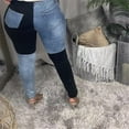 thumbnail image 2 of HLSOHJP New Woman Black Blue Contrast Color High Waist Jeans Fashion Stretch Denim Pencil Pants Street Trendy Ripped Jeans S-2XL, 2 of 4