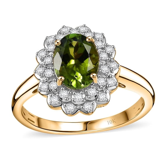 LUXORO AAA White Diamond Oval 10K Yellow Gold Halo Ring for Women Jewelry Birthday Christmas Gifts Size 9 Ct 1.2 G-H Color I2 Clarity