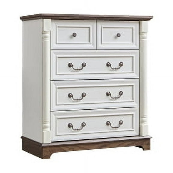 Knubmt 5 Drawer Dresser Chest of Drawers with Handle, Wooden Storage Cabinet Organizer for Bedroom, Living Room, White