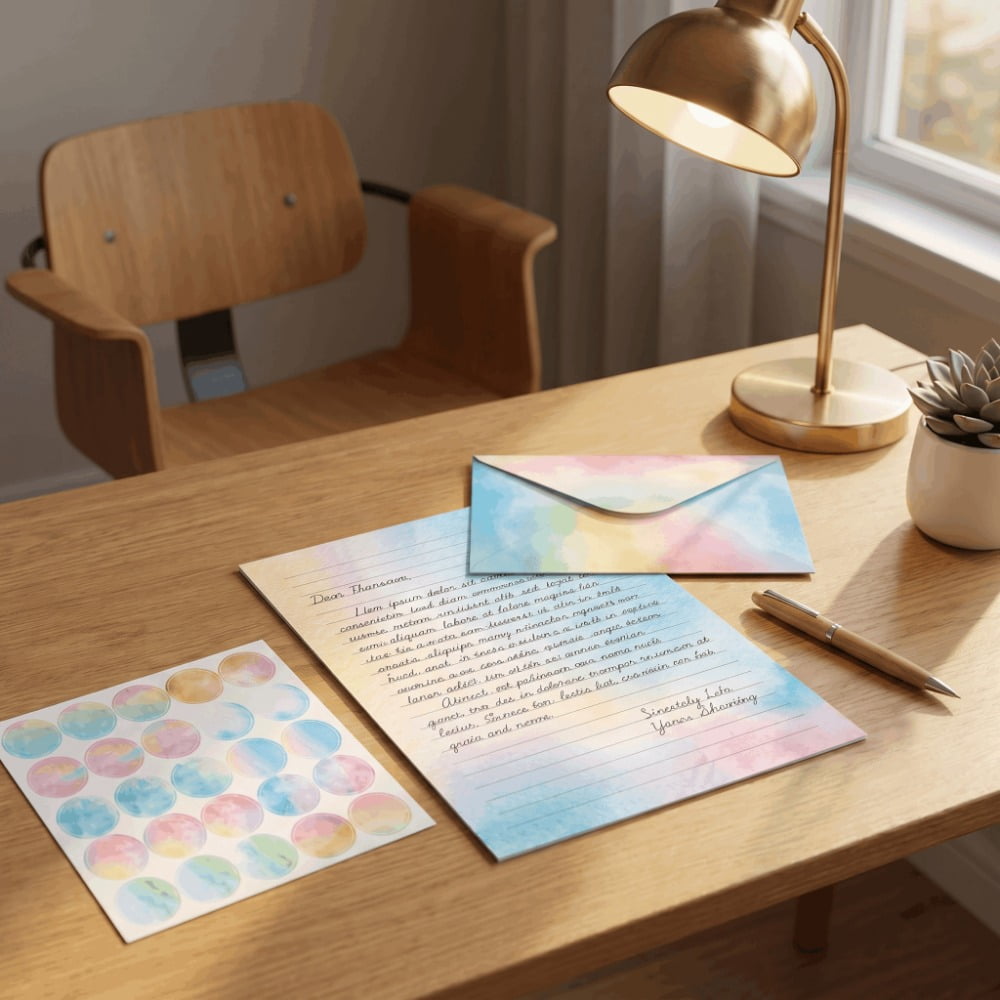 Stationery Letter Paper and Envelopes,160-Piece Watercolor Stationery Set,includes 50 sheets of lined letter paper and 50 envelopes,size 5.5 x 8.25 inches,perfect as a gift for children and girls