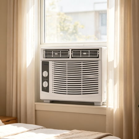 Aprafie 5000 BTU Air Conditioner, Window AC Units with 7 Temp Settings & 2 Speeds for Cools Rooms up to 150 Sq. ft.,115V, White